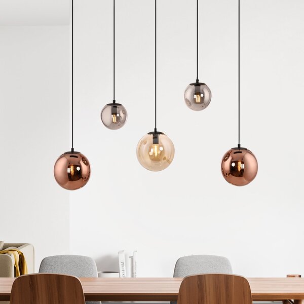 JUST LIGHT. GmbH Visoka svetilka Shiny, 5-žarnica, dolga, večbarvna, steklo, E14, zatemnjen, Črna, Dnevna soba / jedilnica, Steklo