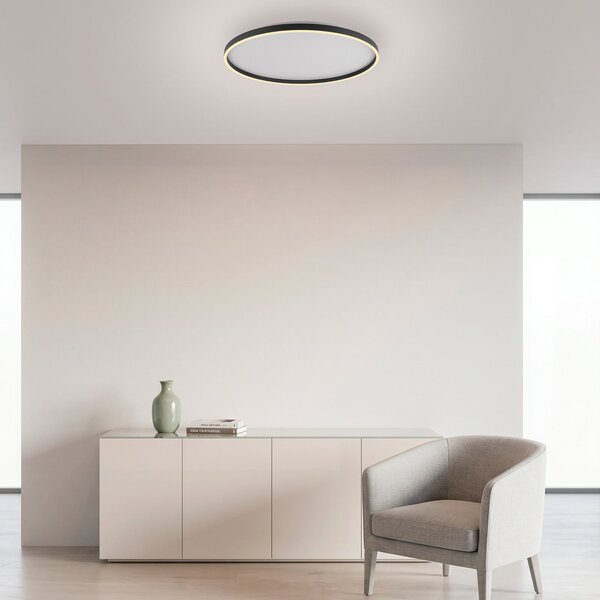 JUST LIGHT. GmbH LED-stropna svetilka Madlen, črna, Ø 60 cm, aluminij, 3.000 K, z možnostjo, zatemnjen, Črna, Dnevna soba / jedilnica, Kovina, Sodobni