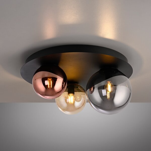 JUST LIGHT. GmbH Stropna svetilka Shiny, s tremi žarnicami, okrogla, večbarvna, steklo, E14, zatemnjen, Črna, Dnevna soba / jedilnica, Steklo