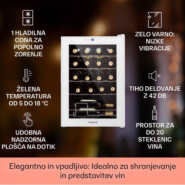 Klarstein Shiraz 20 Uno, hladilnik za vino, 53 litrov, 20 steklenic, nadzorna plošča na dotik, 5-18 °C