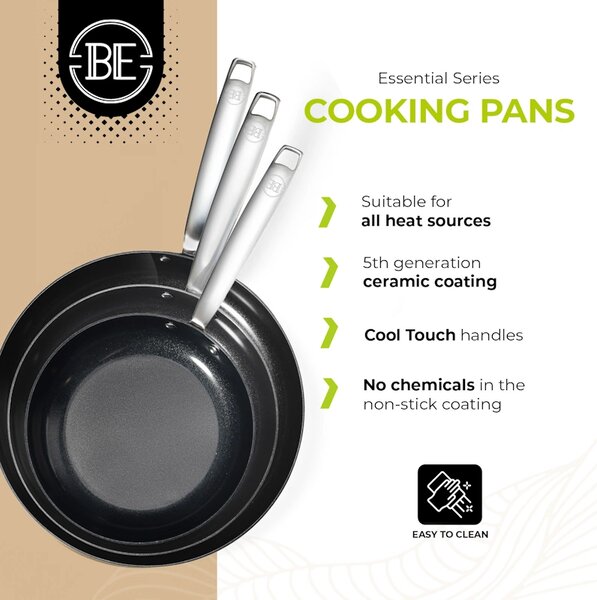 BE Living Set 3 ponev Essential Black 20-24-28 cm nerjavno jeklo