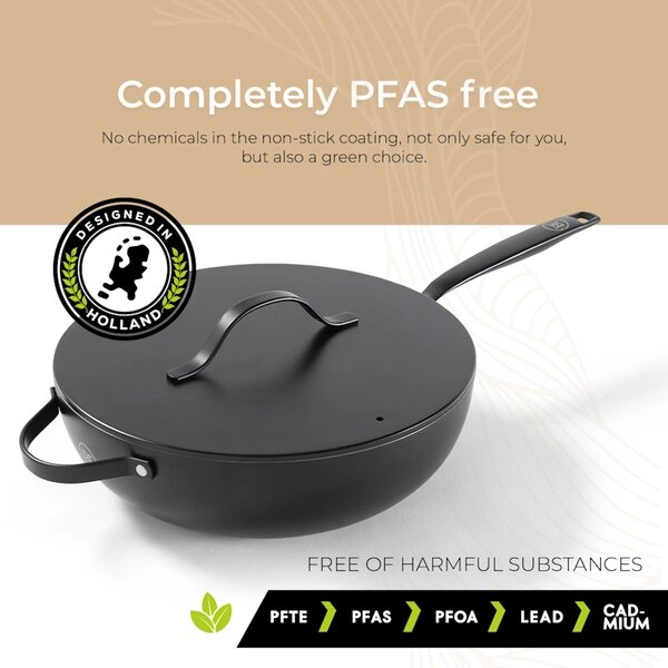 BE Living Wok ponev z pokrovom Essential Black 30 cm