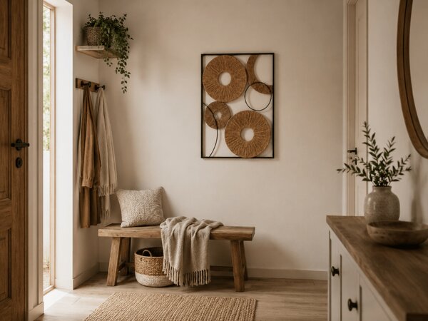 Stenska dekoracija CIRCLES kovinska 48x68 cm, črna / rjava