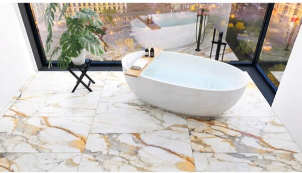 Gres ploščica Marble Riva Gold (60 x 120 x 0,9 cm, sijaj)