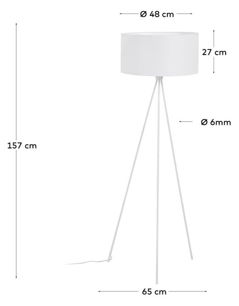 Bela talna svetilka s tekstilnim senčnikom (višina 157 cm) Ikia - Kave Home