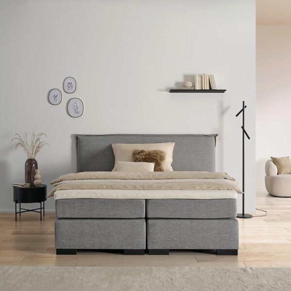POSTELJA BOXSPRING 180 cm x 200 cm , leseni material antracit, siva, bež, ekru