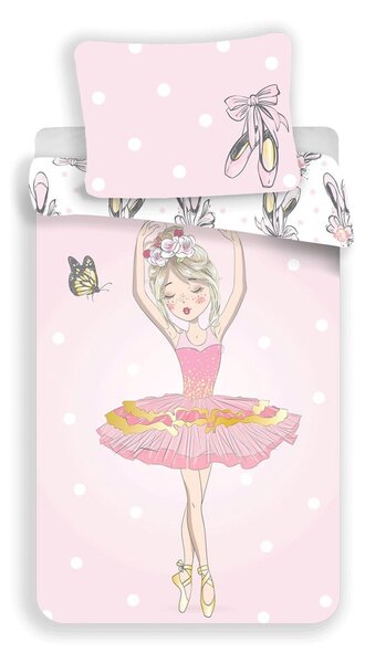 Rožnata enojna bombažna otroška posteljnina 140x200 cm Ballerina – Jerry Fabrics