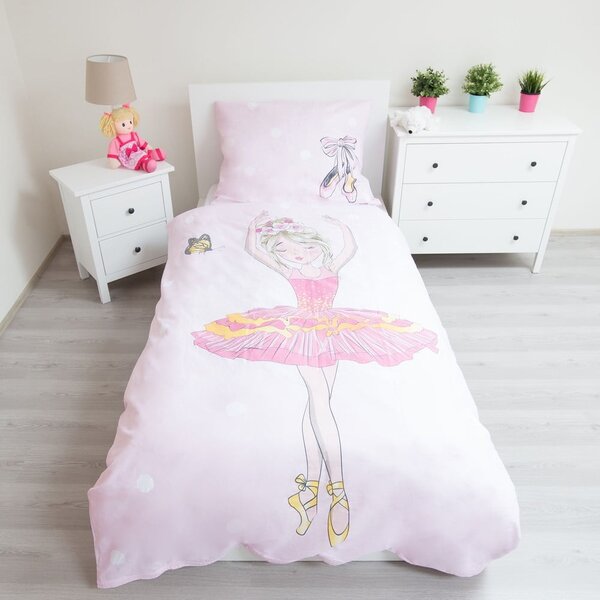 Rožnata enojna bombažna otroška posteljnina 140x200 cm Ballerina – Jerry Fabrics