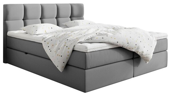 POSTELJA Z VZMETNICO 200 cm x 220 cm , les, tekstil, leseni material temno siva