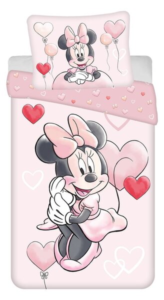 Rožnata enojna bombažna otroška posteljnina 140x200 cm Minnie "Balloon" – Jerry Fabrics