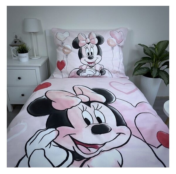 Rožnata enojna bombažna otroška posteljnina 140x200 cm Minnie "Balloon" – Jerry Fabrics