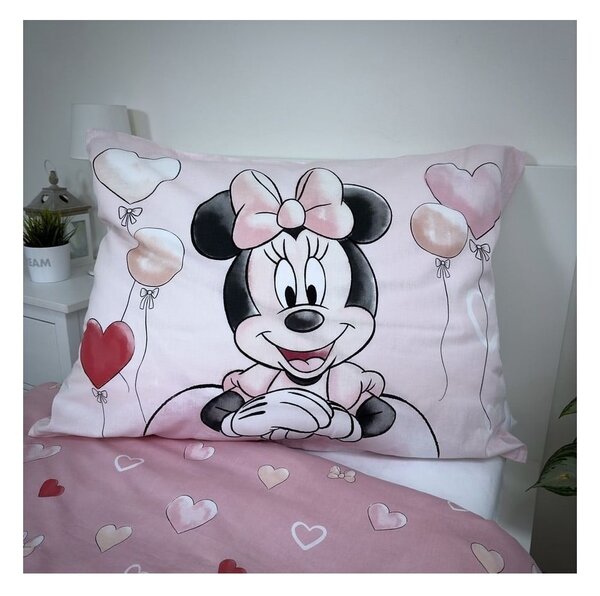 Rožnata enojna bombažna otroška posteljnina 140x200 cm Minnie "Balloon" – Jerry Fabrics