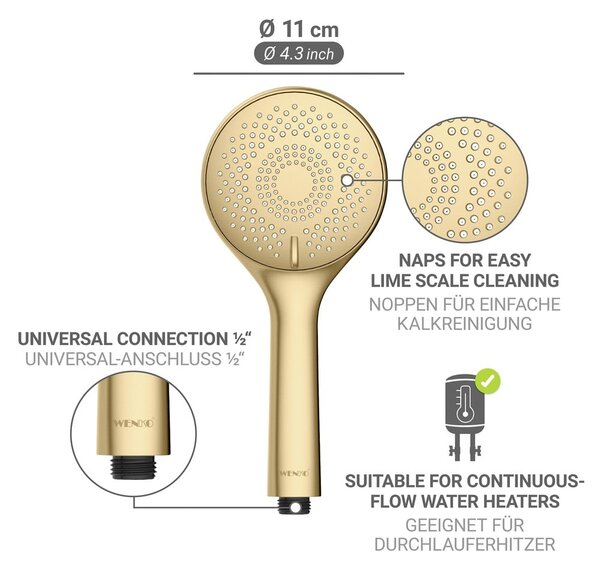 Plastična varčna tuš glava v mat zlati barvi ø 11 cm Watersaving System – Wenko