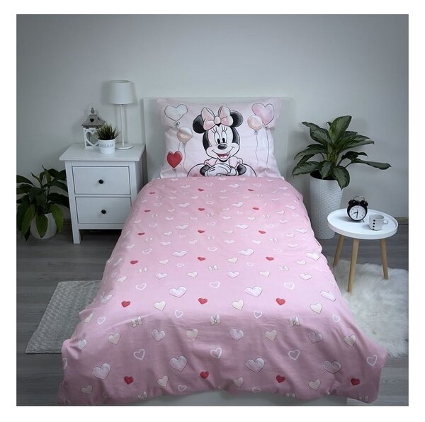 Rožnata enojna bombažna otroška posteljnina 140x200 cm Minnie "Balloon" – Jerry Fabrics