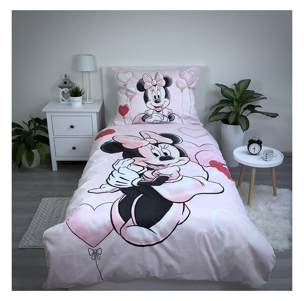 Rožnata enojna bombažna otroška posteljnina 140x200 cm Minnie "Balloon" – Jerry Fabrics