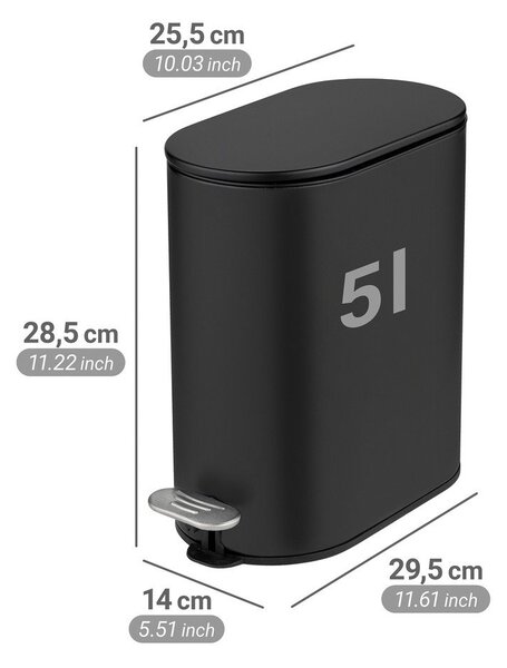Mat črn jeklen koš za smeti s pedalom 5 l Collungo – Wenko