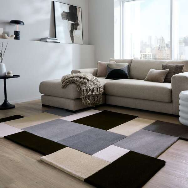 Črno-siva ročno tkana volnena preproga 120x180 cm Collage Monochrome – Flair Rugs