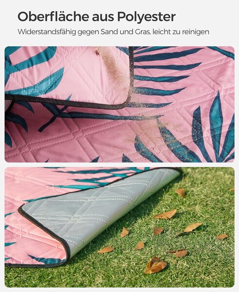 Odeja za piknik, podloga za kampiranje, 200 x 200 cm, roza | SONGMICS