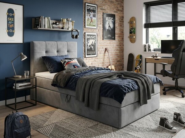 Oblazinjena postelja boxspring DIRELIS TRINITY 90x200 cm siva Vzmetnica: Vzmetnica Bonell