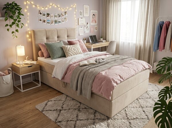 Oblazinjena postelja boxspring DIRELIS TRINITY 90x200 cm bež Vzmetnica: Vzmetnica Bonell