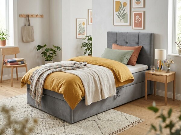 Oblazinjena postelja boxspring DIRELIS TRINITY 90x200 cm siva Vzmetnica: Vzmetnica Bonell