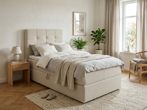Oblazinjena postelja boxspring DIRELIS VIBE 90x200 cm kremna Vzmetnica: Vzmetnica Bonell