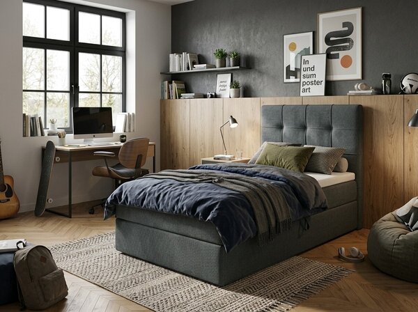 Oblazinjena postelja boxspring DIRELIS VIBE 90x200 cm temno siva Vzmetnica: Vzmetnica Bonell