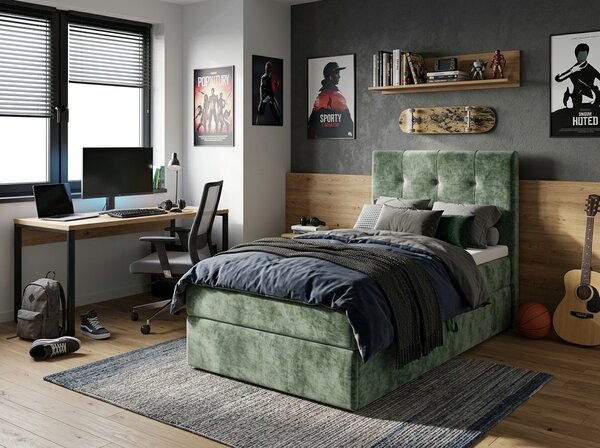 Oblazinjena postelja boxspring DIRELIS VIBE 90x200 cm temno zelena Vzmetnica: Vzmetnica Bonell