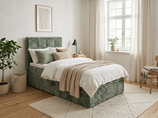 Oblazinjena postelja boxspring DIRELIS VIBE 90x200 cm temno zelena Vzmetnica: Vzmetnica Bonell