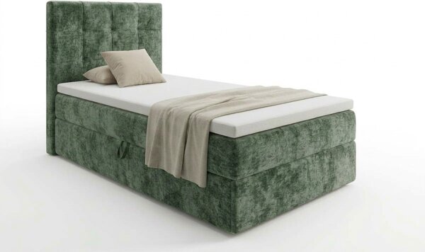 Oblazinjena postelja boxspring DIRELIS VIBE 90x200 cm temno zelena Vzmetnica: Vzmetnica Bonell