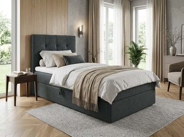 Oblazinjena postelja boxspring DIRELIS VIBE 90x200 cm temno siva Vzmetnica: Vzmetnica Bonell