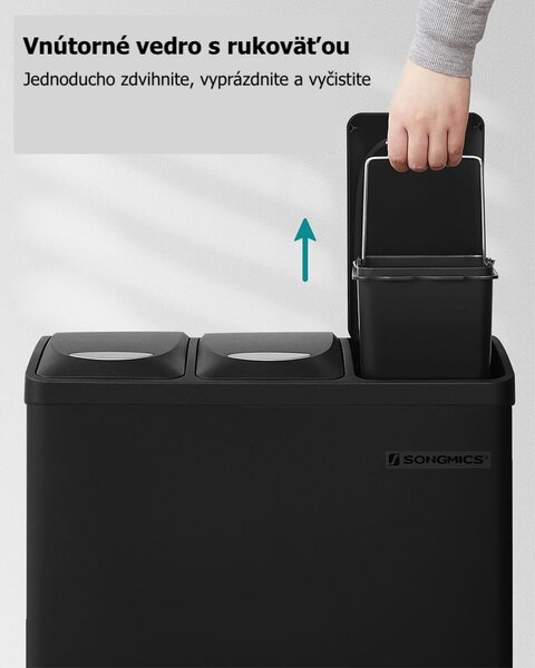 Koš za ločevanje odpadkov SORT 24l (3x8l), črna SongmicsHome