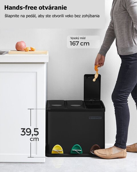 Koš za ločevanje odpadkov SORT 24l (3x8l), črna SongmicsHome