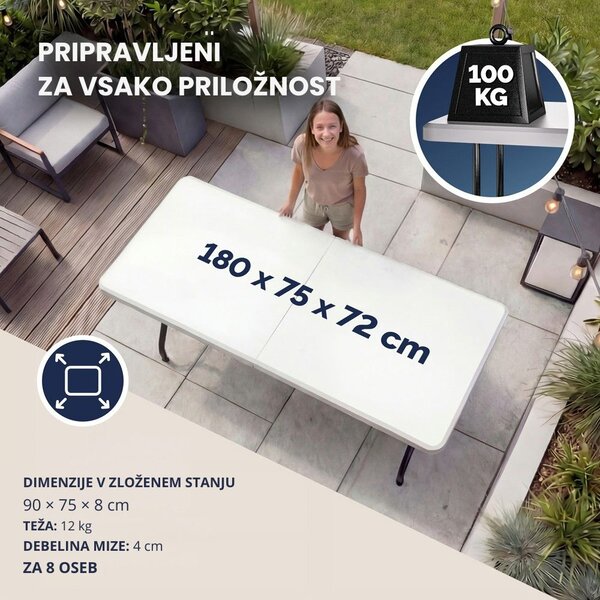 Zložljiva samopostrežna miza KAMIL, 76x183x74cm, bela Casaria