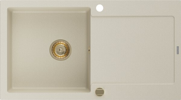 Mexen Leo Granitno korito z eno komoro in odcejalnikom, 900 x 500 mm, bež, zlati sifon - 6501901010-69-G