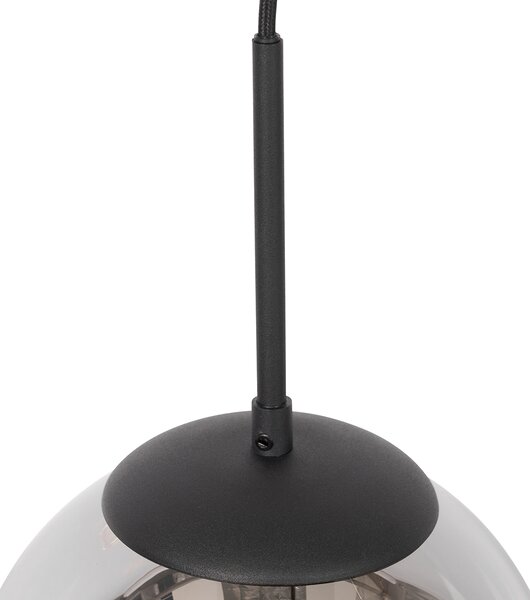Art Deco viseča svetilka črna z dimljenim steklom vklj. 1-fazni tirni adapter - Slimline Flore