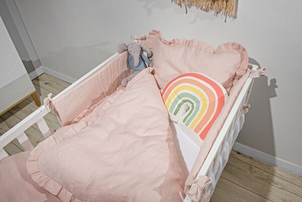 Lanena posteljnina za otroško posteljico DUSTY PINK, vel. M