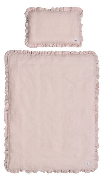 Lanena posteljnina za otroško posteljico DUSTY PINK, vel. M
