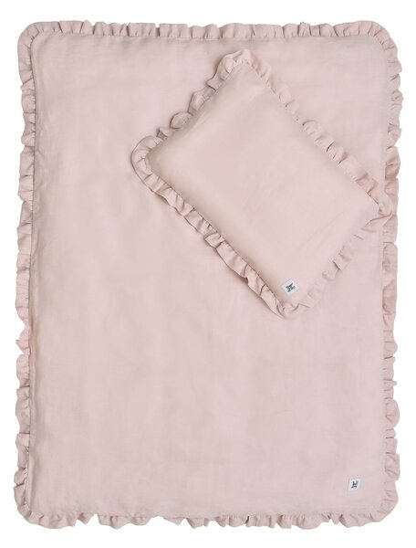 Lanena posteljnina za otroško posteljico DUSTY PINK, vel. M