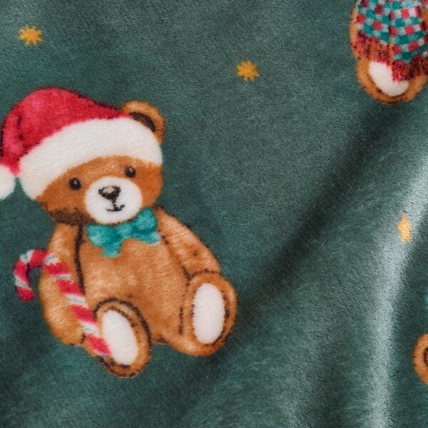 Temno zelena odeja z božičnim motivom 170x130 cm Christmas Tartan Teddy Bear – Catherine Lansfield