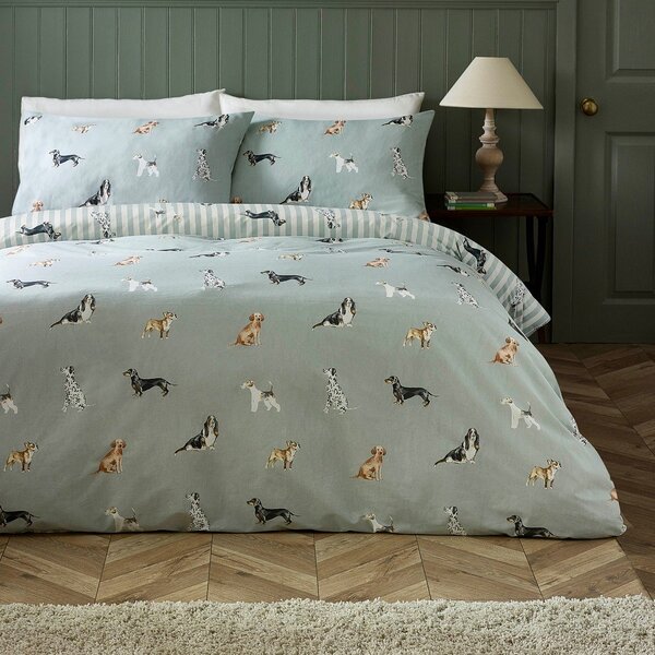 Zelena enojna posteljnina 135x200 cm Dog Stripe – Catherine Lansfield