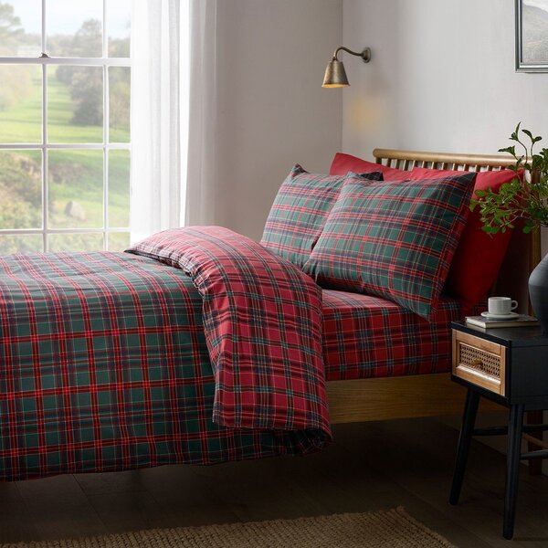 Rdeča/temno zelena enojna posteljnina 135x200 cm Tartan Check – Catherine Lansfield