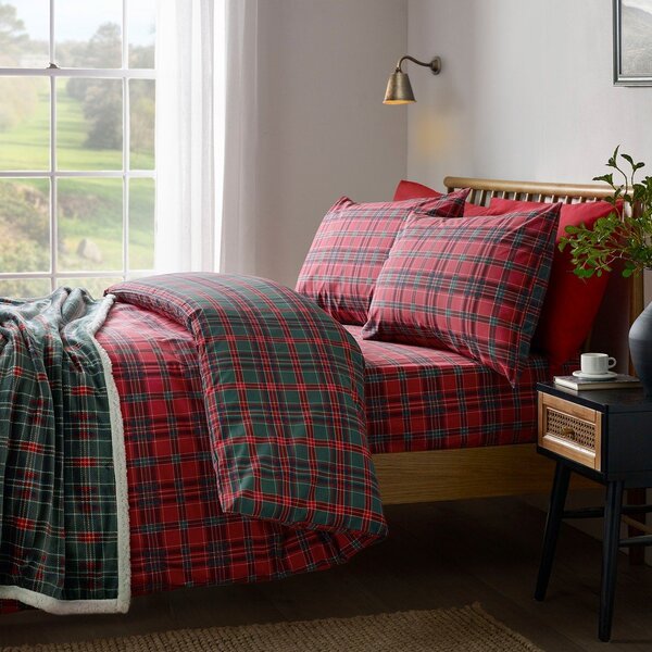 Rdeča/temno zelena enojna posteljnina 135x200 cm Tartan Check – Catherine Lansfield