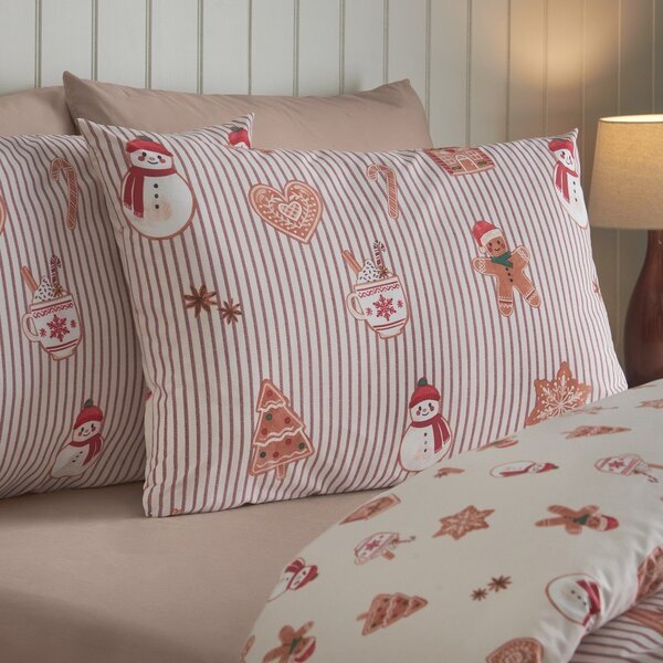 Enojna posteljnina v naravni barvi 135x200 cm Christmas Gingerbread Stripe – Catherine Lansfield