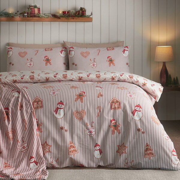Enojna posteljnina v naravni barvi 135x200 cm Christmas Gingerbread Stripe – Catherine Lansfield
