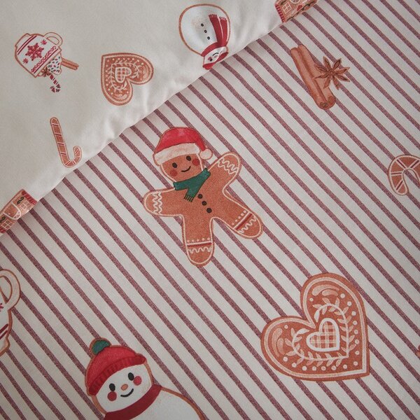 Enojna posteljnina v naravni barvi 135x200 cm Christmas Gingerbread Stripe – Catherine Lansfield