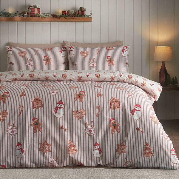 Enojna posteljnina v naravni barvi 135x200 cm Christmas Gingerbread Stripe – Catherine Lansfield