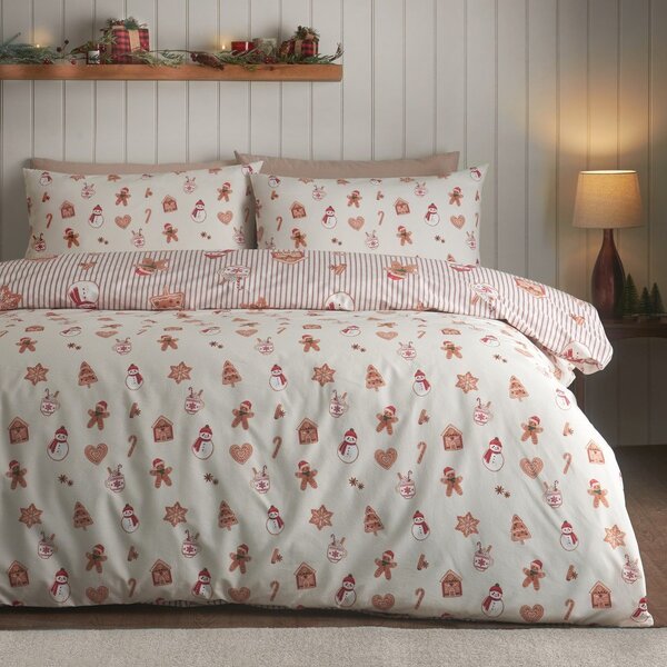 Enojna posteljnina v naravni barvi 135x200 cm Christmas Gingerbread Stripe – Catherine Lansfield