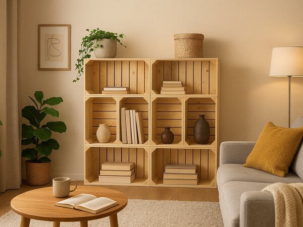 ATMOWOOD Leseni zaboji knjižna omara 120 x 120 x 24 cm