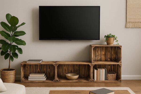 ATMOWOOD Leseni ožgani zaboji komplet za dnevno sobo 160 x 60 x 24 cm